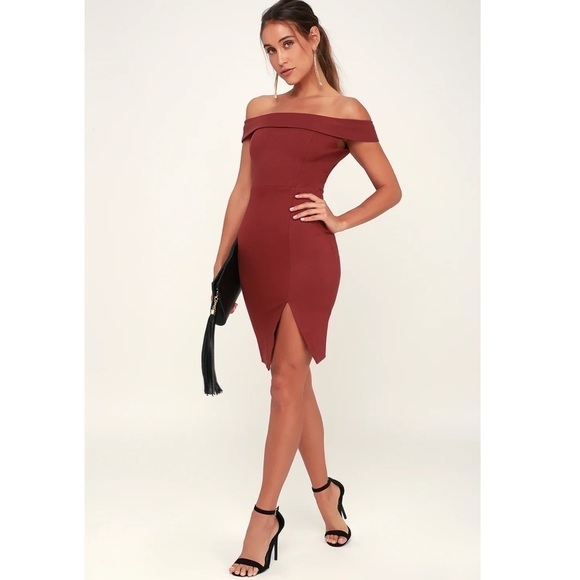Lulus Women's Way of Love Bodycon Mini Dress Off The Shoulder Maroon Small NWT - Picture 1 of 8